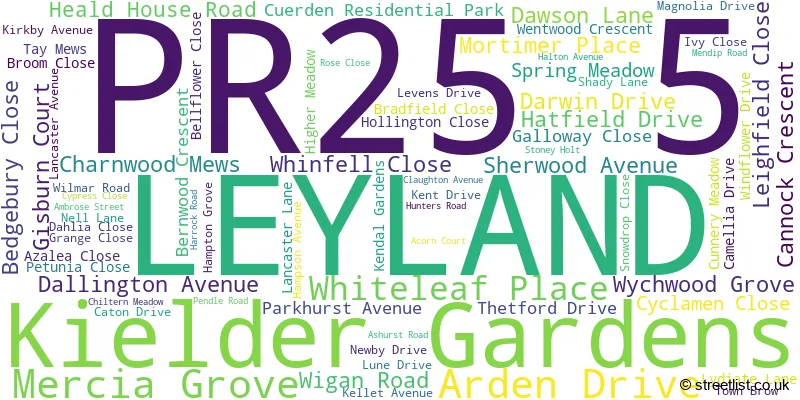 A word cloud for the PR25 5 postcode